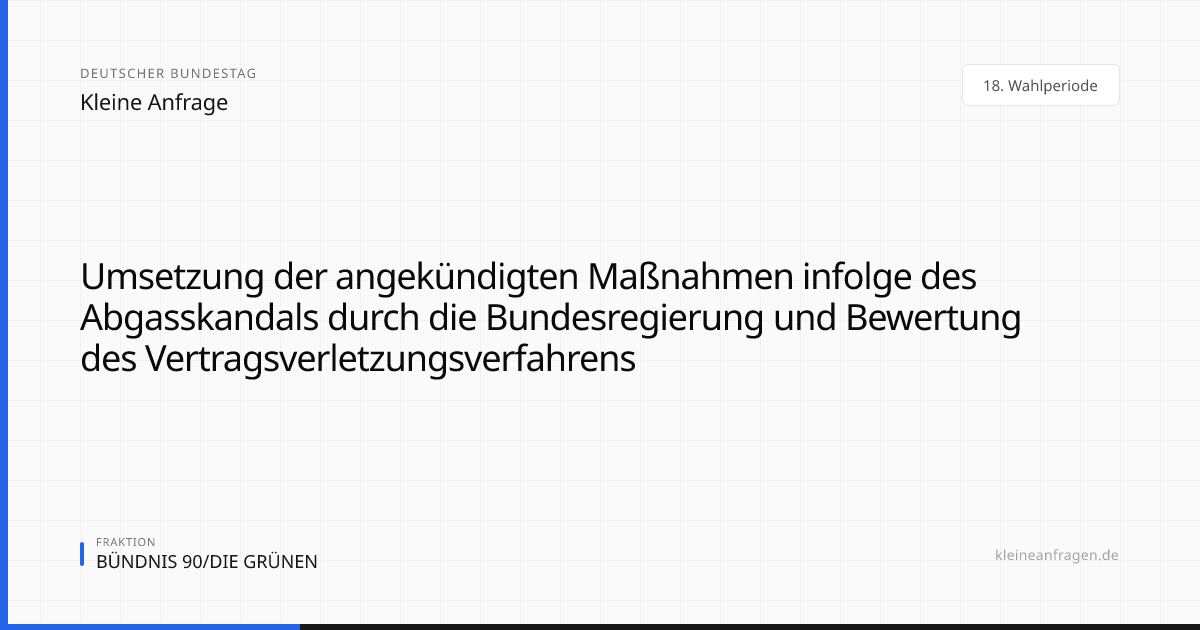 Umsetzung der angekündigten Maßnahmen infolge des Abgassk... | Kleine ...